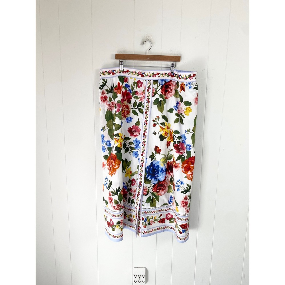 NWT Skies Are Blue Curvy Floral Cotton Midi Skirt White Size 3X Pockets Stretch